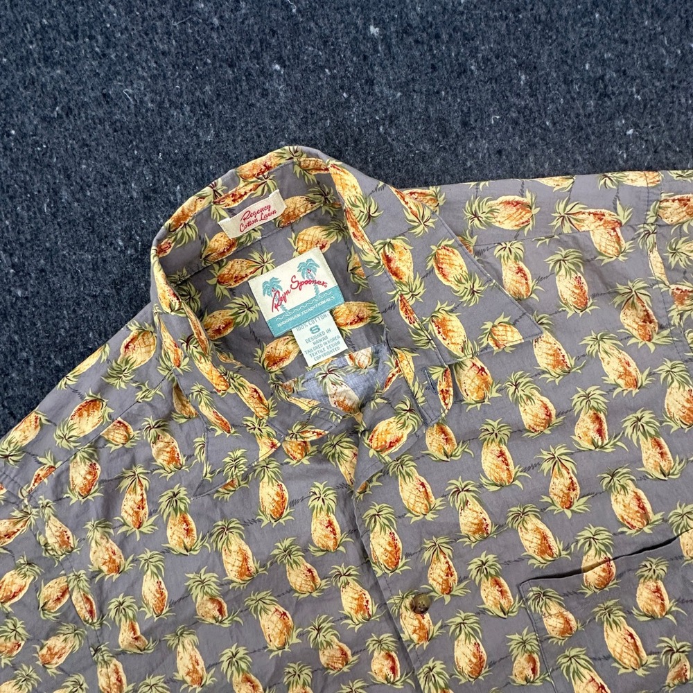 Reyn Spooner Shirt Mens S Gray Pineapple Regency Cotton Lawn Short Sleeve Casual